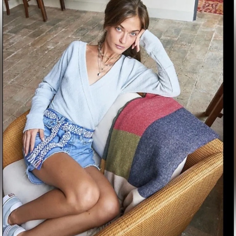 WE THE FREE Lupine Long Sleeve Faux Wrap Top / Polar Fog